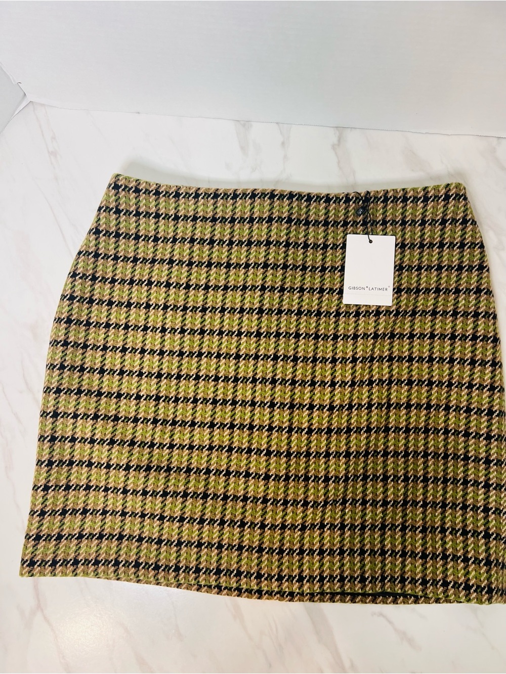 Gibson Latimer Chartreuse and Black Plaid Mini Skirt